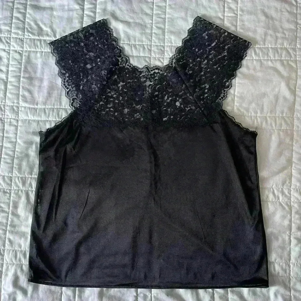 Lace satin top collections etc medium vintage Y2K gothic sheer black tank top - Picture 5 of 6